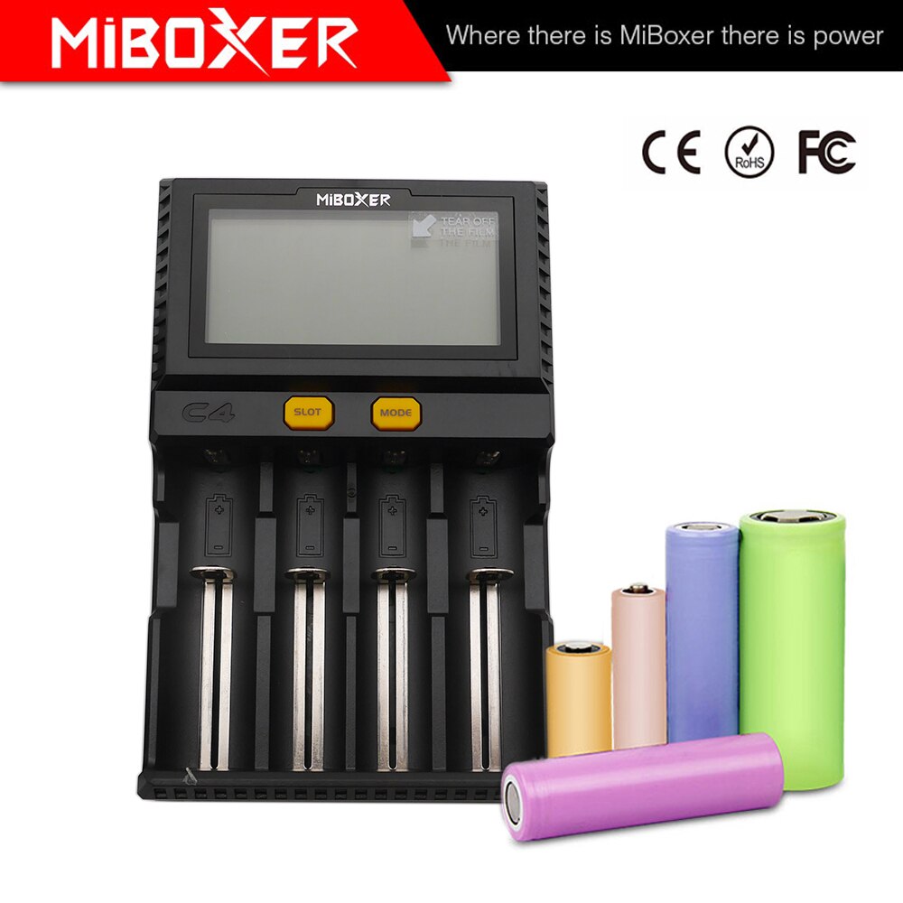 Miboxer  c4-v4 lcd smart batteriladdare li-ion imr icr lifepo 4 18650 14500 26650 21700 aaa batterier universalladdare