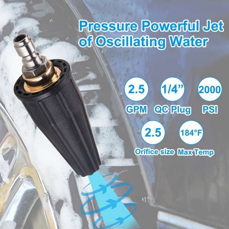 Pressure Washer Tips Turbo Nozzle, Rotating Pressure Washer Nozzle with 1/4 inch Quick Connect 2000 PSI, Orifice 2.5