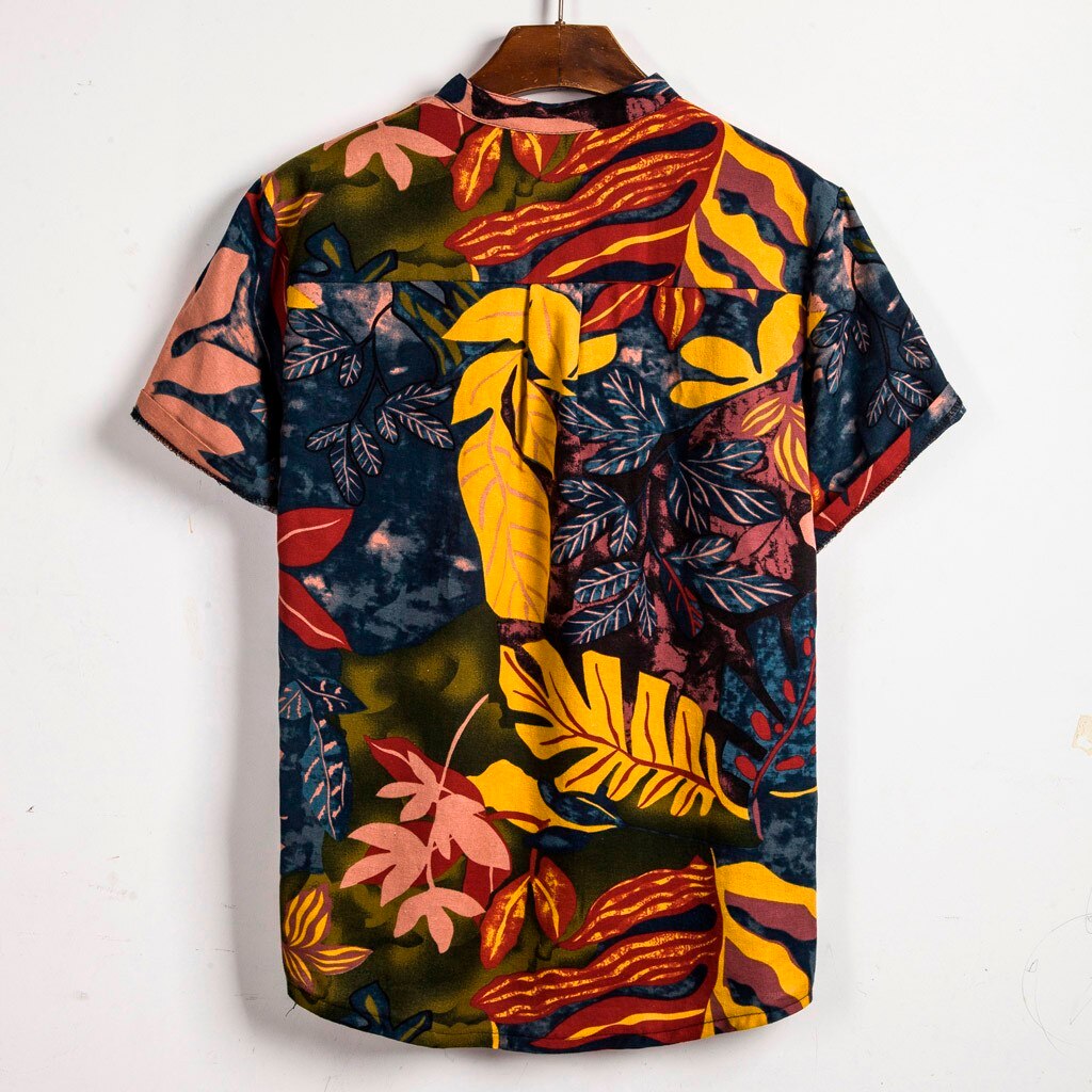 Mens Etnische Korte Mouwen Casual Katoen Linnen Afdrukken Hawaiian Shirt Blouse2019 laatste mannen mode korte mouwen gedrukt shirt