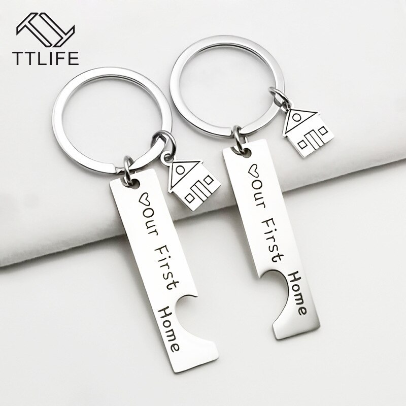 TTLIFE 2pz Portachiavi Inciso La Nostra Prima Casa Casa Portachiavi Coppie Regali Inaugurazione Della Casa di bel Regalo di trasporto libero per Il Nuovo I Proprietari di Casa