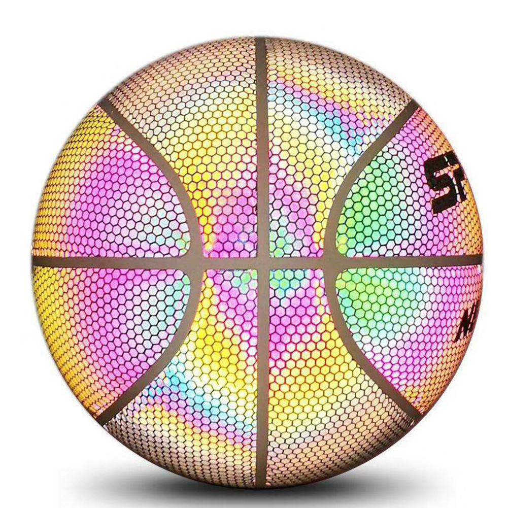 Brillant Basket-ball Fluorescent Basket-ball lune lumineux arc-en-ciel réfléchissant Basket-ball LED panier cerceau lumière taille 7