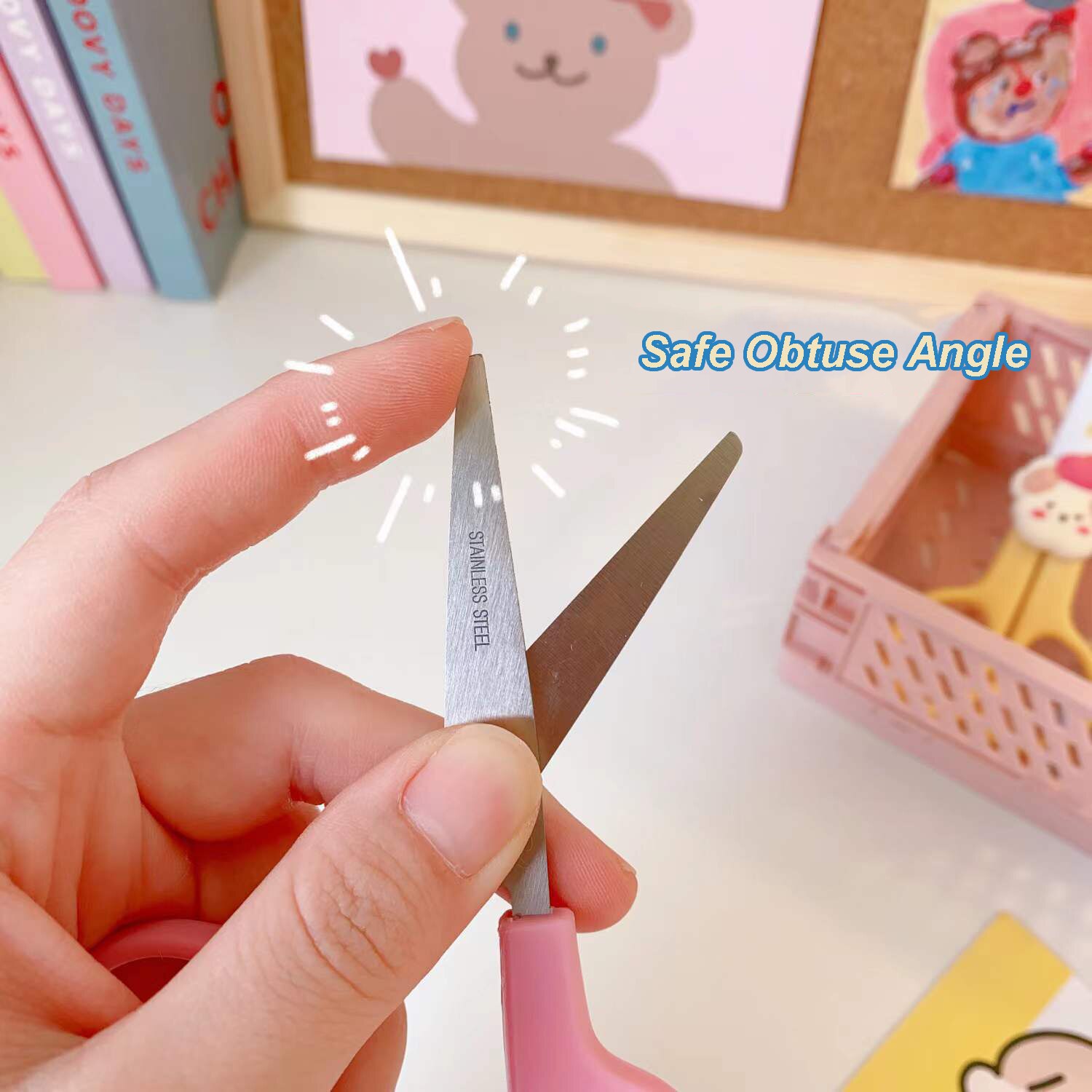 Cartoon Art Scissors with Sleeve Cute Multifunctional Stainless Steel Hand Scissors Mini Portable School Stationery