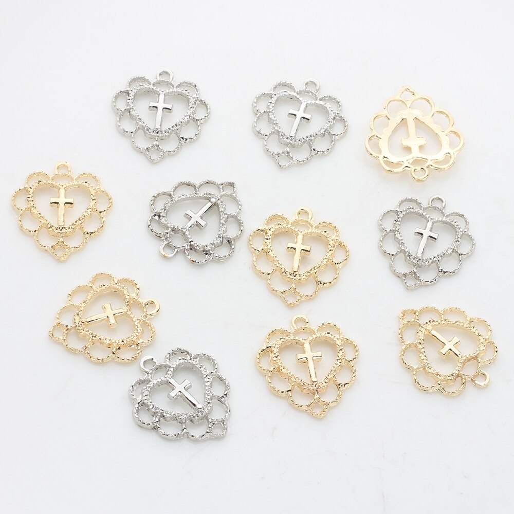 20mm 10 teile/los Zink-legierung Gold Hohl Süße Herz Kreuz Religiöse Spitze Charms Für DIY Schmuck Machen Ohrringe Zubehör