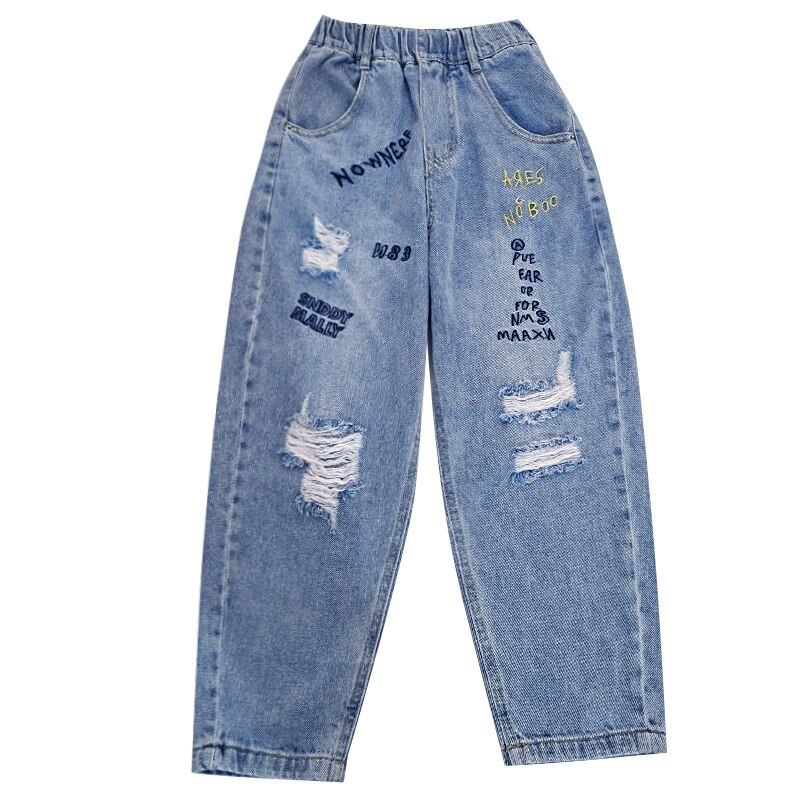 Jean déchiré en Denim pour filles, pantalon bleu avec des trous, pour enfants de 5 6 7 8 9 10 11 12 13 ans, printemps été: 12
