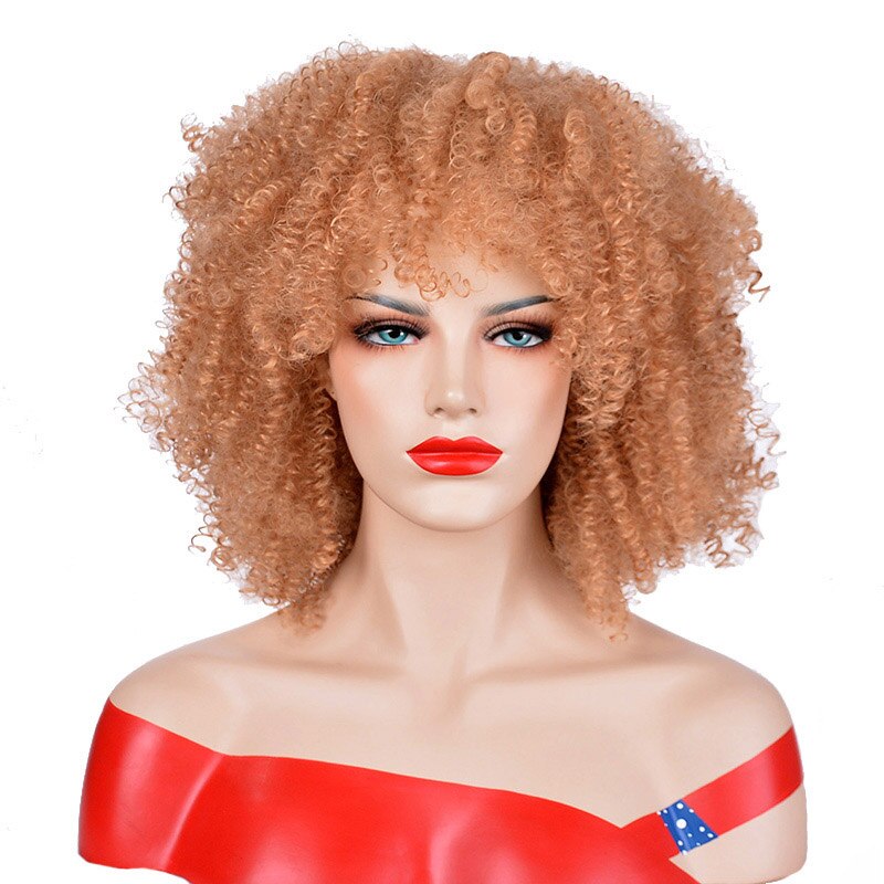 MSIWIGS Brown Synthetic Kinkly Curly Wigs for Women Black Short Afro Wig with Bangs Heat Resistant: Blonde