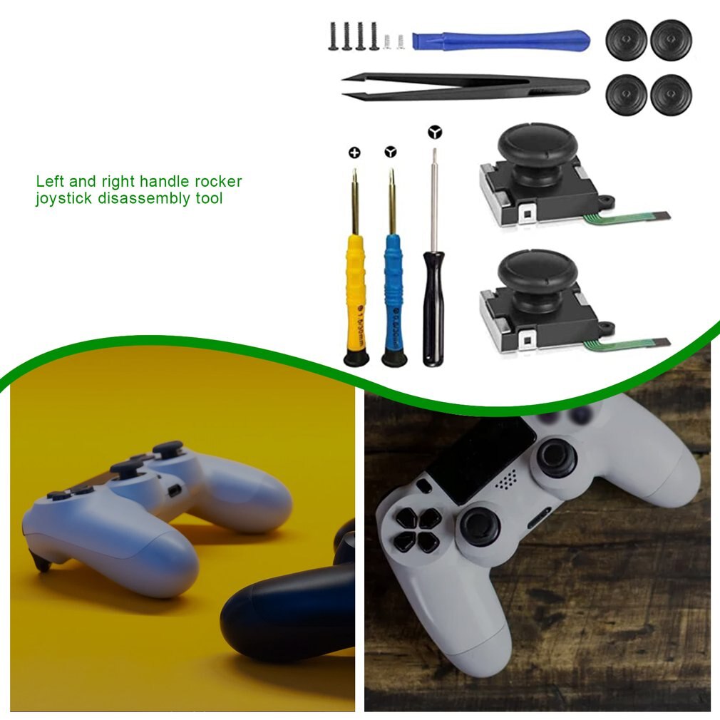 Joystick analogique de remplacement 3D pour contrôleur de commutateur avec 4 capuchons de pouce 3 tournevis à oreilles et croix et outils de fixation