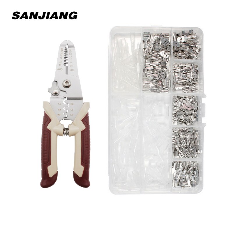 Multi-function crimping pliers set Wire stripper tool kit 120/270/300Pcs 2.8/4.8/6.3mm Male/Female Wire Spade Connectors: LJK13007C 270pcs