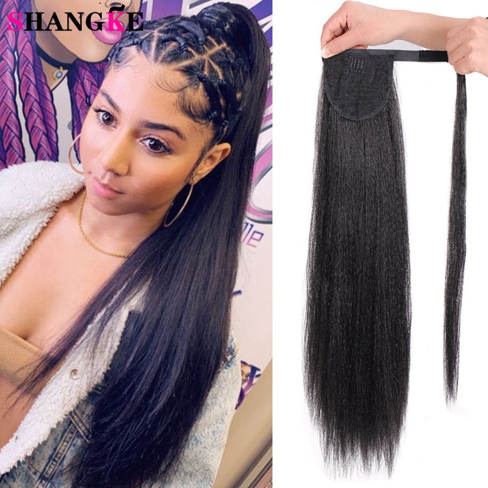 Shangke Lange Rechte Paardenstaart Extensions Synthetisch Haarstukje Wrap Op Clip Haarverlenging Natuurlijke Zwart Voor Zwarte Vrouwen