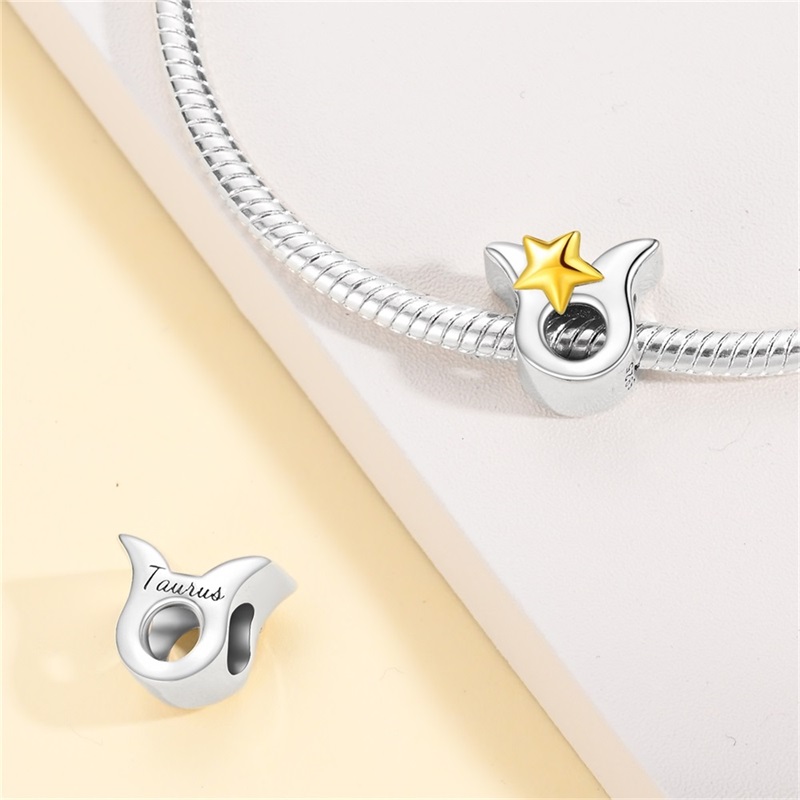 925 Sterling Silber 12 Sternbilder Reize golden Stern Tierkreis Perlen passen Qikaola Original Armbänder DIY Geburtstag Schmuck