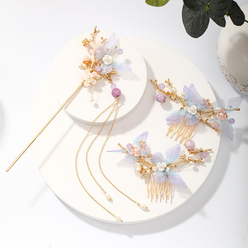Chinese Long Hair Stick tiara Headpiece Women Hair Accessories Flower Crystal Pearl Hair Pins Handmade Hair Jewelry Accessories: GZ366