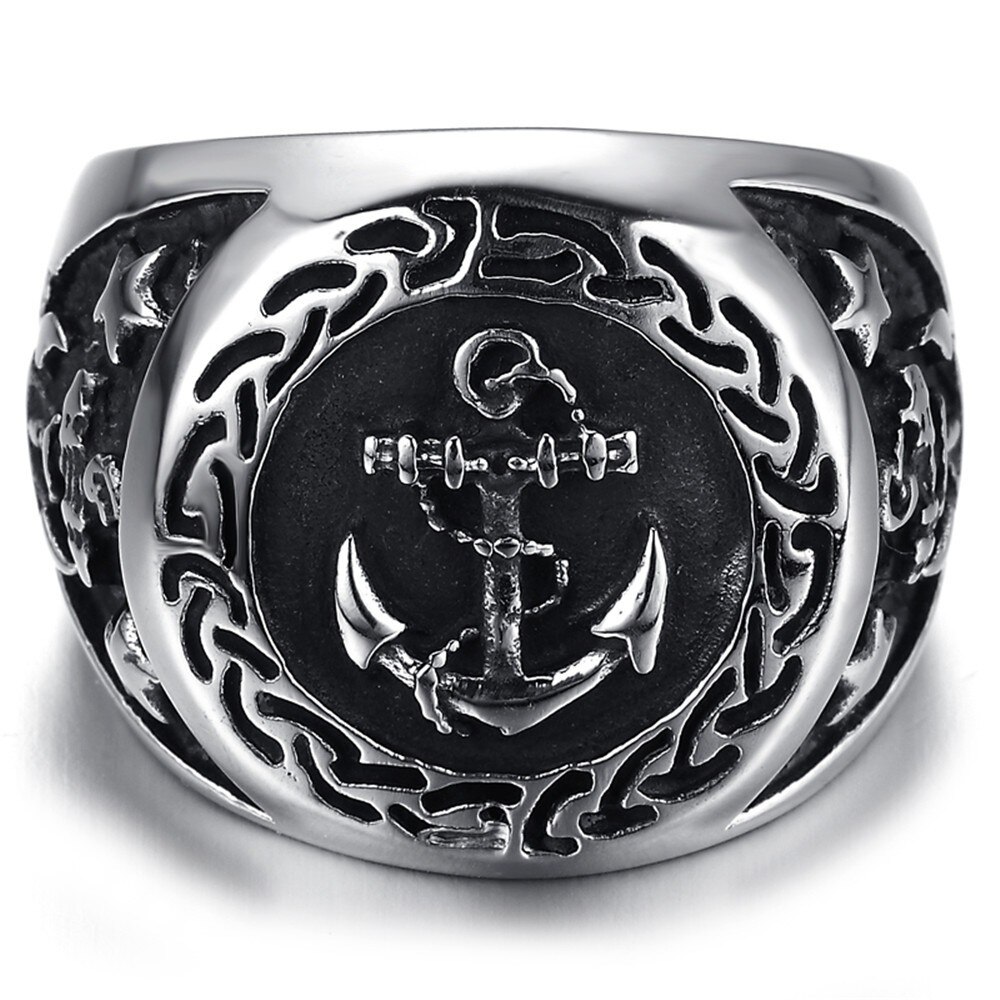 Mænds marine anker nautisk sømand sort sølv farve 316l rustfrit stål biker ring