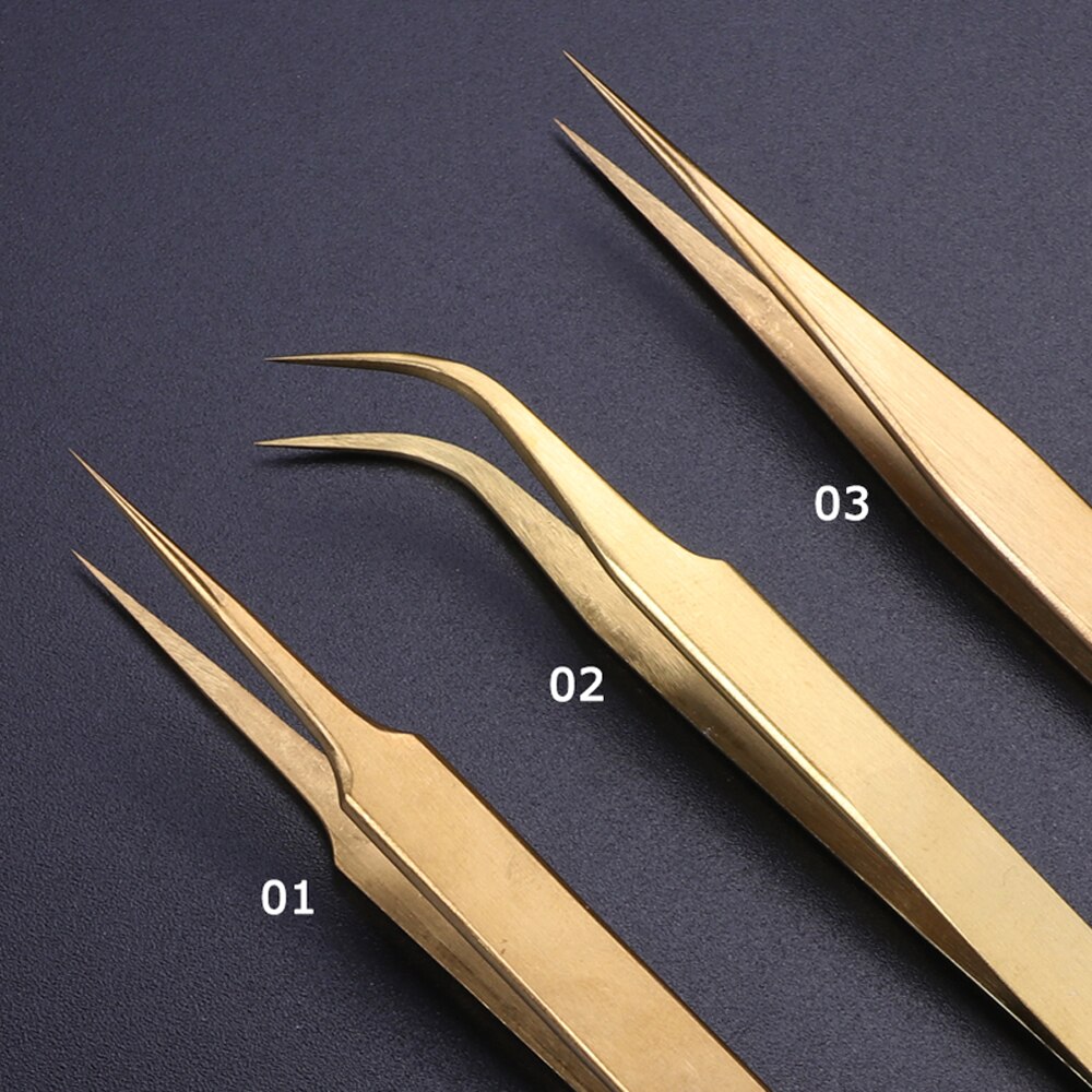 3/1Pc Golden Wimper Extension Pincet Nail Art Decoratie Picking Gereedschap Rechte Gebogen Wenkbrauw Clip Make-Up Accessoire BEG01-03