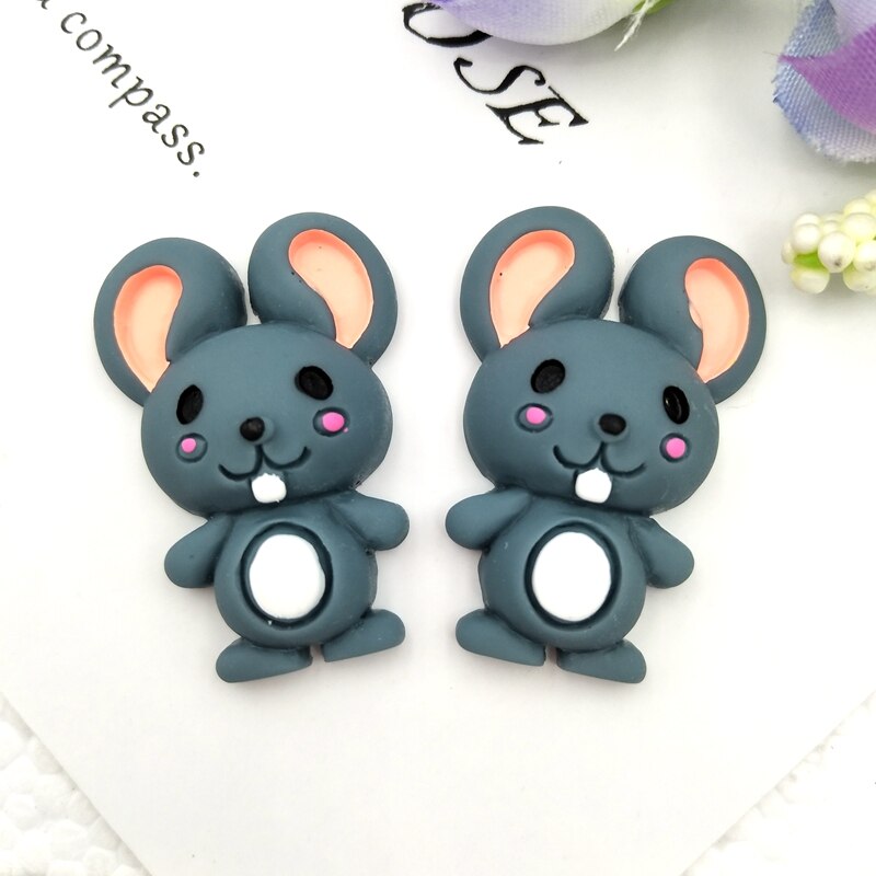 10pcs Mixed hand painted mouse resin flat back Cabochons Embellishments Accessories DIY Hair Bows Center: Dark Gray