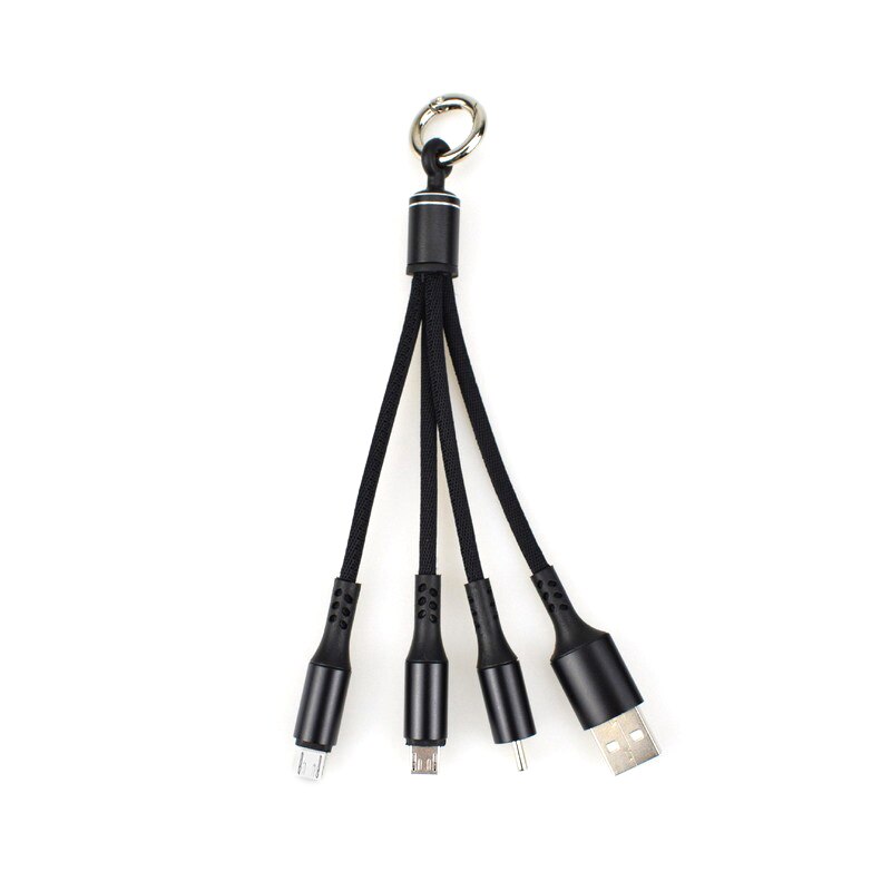 3 in 1 Kurze USB Kabel Für iPhone Samsung Android Handy für Micro USB Typ C Multi Keychain Tragbare daten Linie Schnur 2A: Black