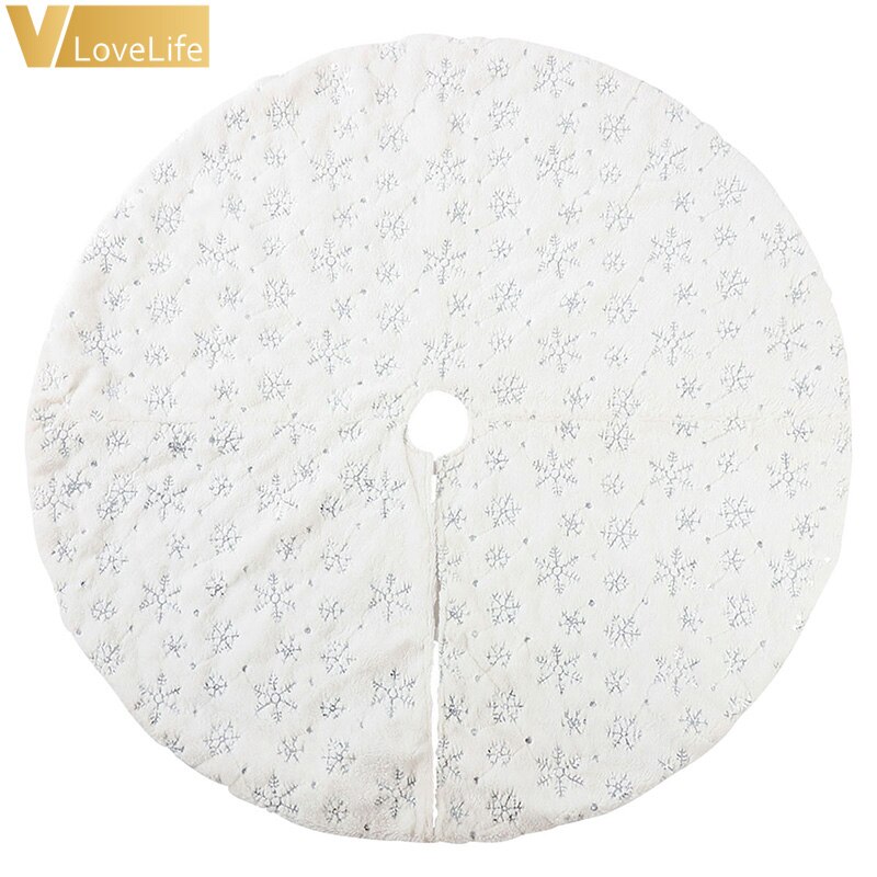 Sequin Christmas Tree Skirt Soft Plush Gold/Silver Snowflake Tree Mat White Faux Fur Party Decor 90cm/122cm: 90cm Silver