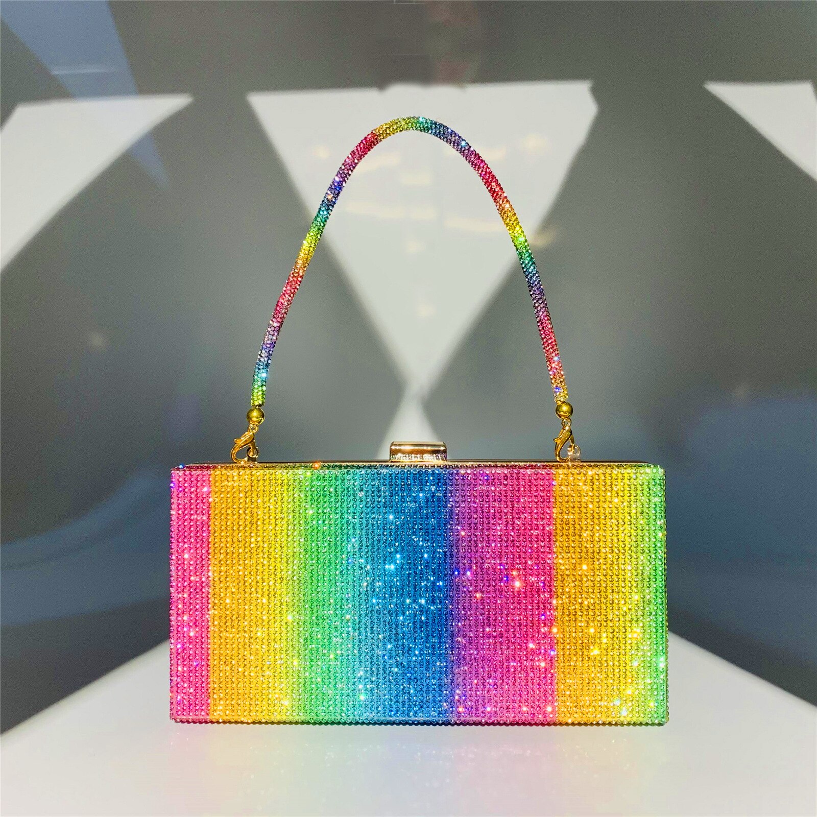 Rainbow Diamond Clutch Bag Party Evening Bag for Women Purse and Handbags Luxury Chain Crossbody Bag Wedding: A