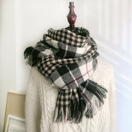 Bufanda de Cachemira para mujer, chal a cuadros de doble cara versátil para estudiantes, largo y grueso, cálido, 200x60cm, para invierno: 3