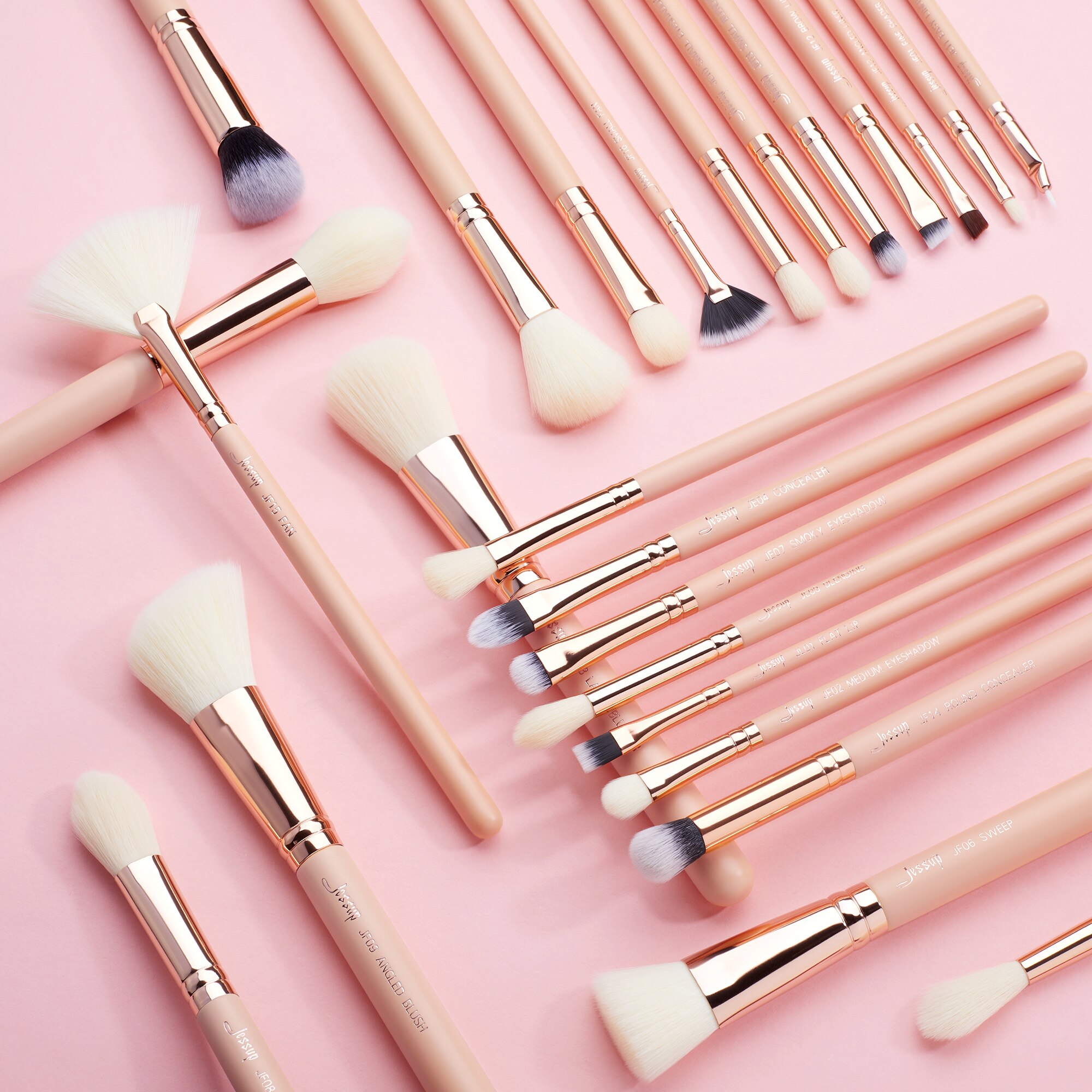 Jessup-Juego de brochas de maquillaje, resaltador de base , delineador de ojos, mezcla de pinceles, 25 uds. De soplo de melocotón/oro rosa