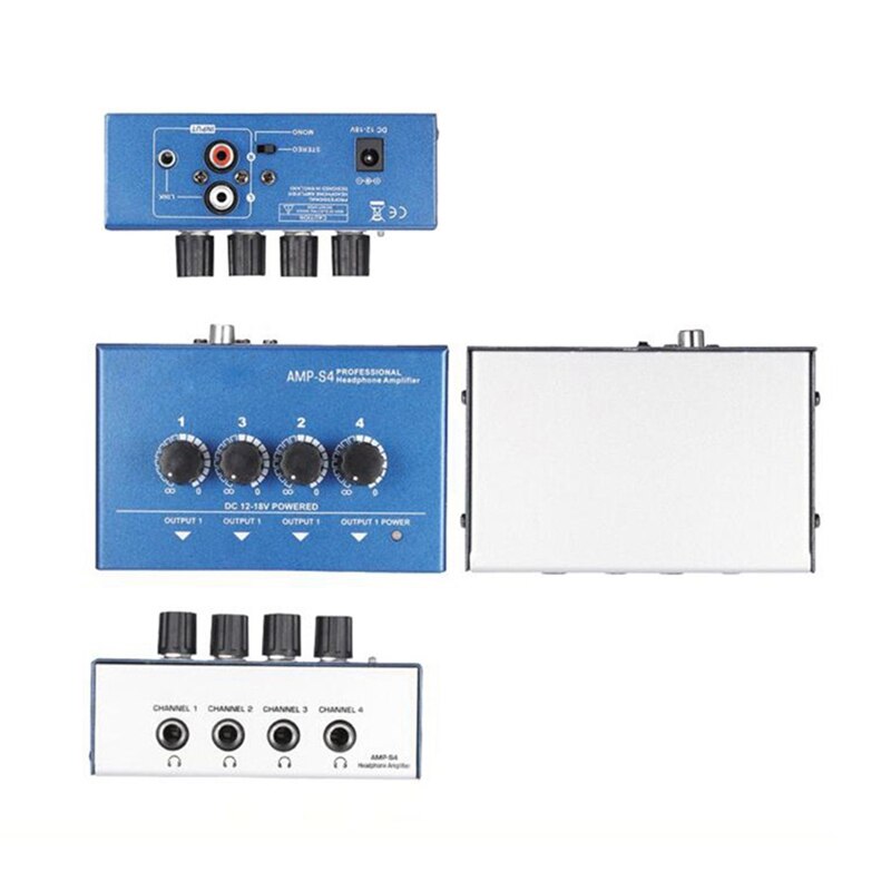 Ultra-Compact 4 Kanalen Mini Audio Stereo Hoofdtelefoon Versterker Met Power Adapter Blauw (Eu Plug)