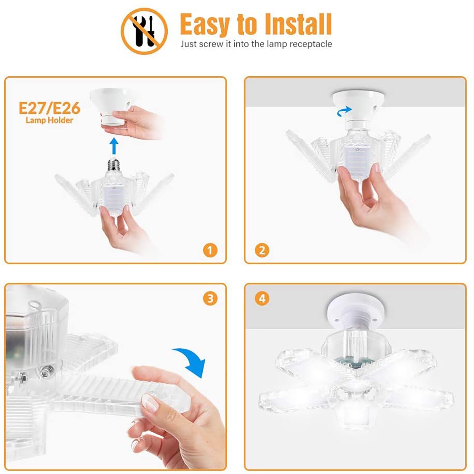 80/100/200W LED Garage Light Deformation Ceiling Light 5 Leaf Adjustable Angle Industrial Lamp For Workshop Warehouse 85-265V
