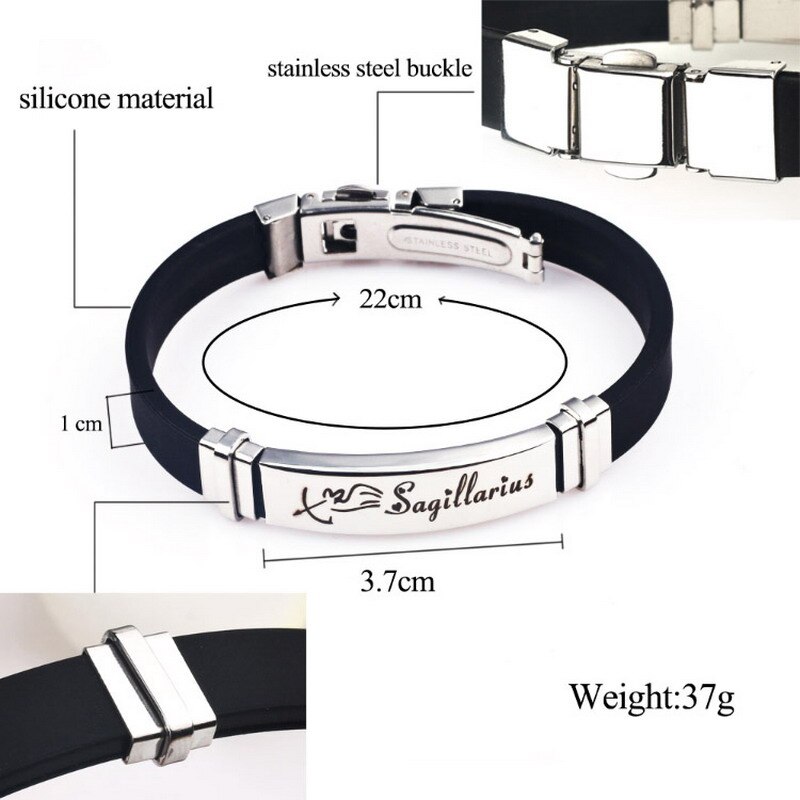 LOULEUR Silicone Zodiac Sign Bracelet for Men Women Stainless Steel Clasps Gemini Scorpio Zodiac Virgo Bracelet Men Jewelry