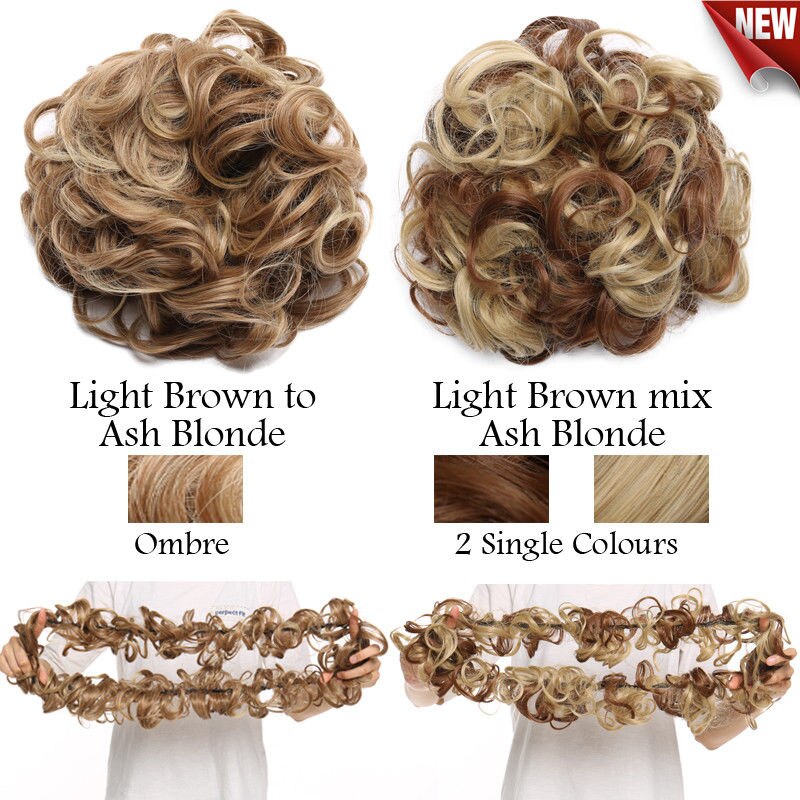 Coiffe à chignon synthétique de 14 couleurs 85g-S-noilite, bandeau caoutchouc de chevelure ébouriffée, postiches de coiffure, scrunchie d'extension capillaire, coiffure longue bouclée retroussée vers l'arrière