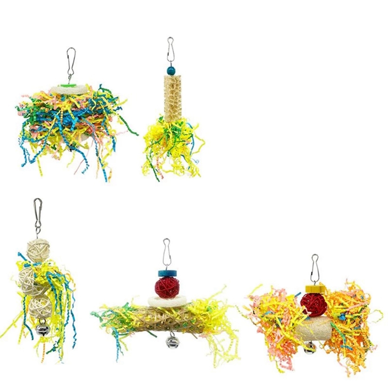 Bird Parrot Shredding Toys Chewing Foraging Hanging Cage Paper Strings Wire Drawing Ball Toys Relieve Boredom