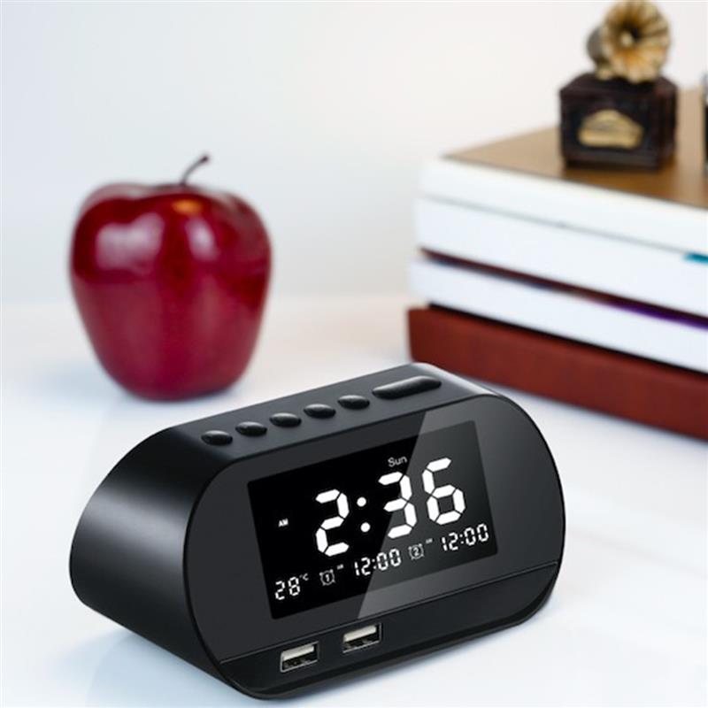 Dual USB Charging Alarm Clock Smart Wireless Radio LCD Calendar calendar Temperature Display for Bedroom Desktop