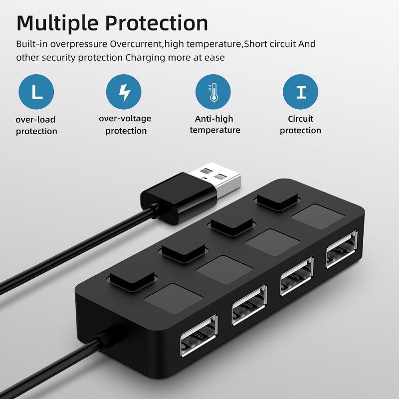 USB 2,0 Hub Multi USB Splitter 4 Häfen Expander Mehrere USB 2,0 Hub LED-anzeige Energie Adapter mit Schalter Für Computer Laptop