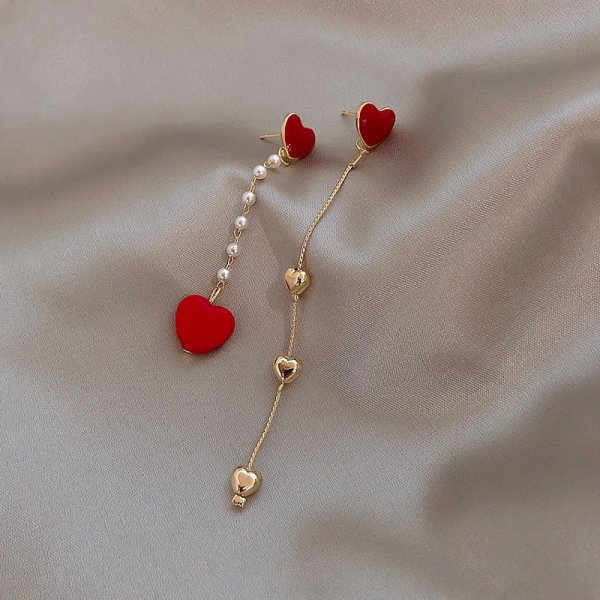 Pendientes de cristal con forma de bola para mujer y niña, aretes pequeños con forma de corazón y Bola de Color rojo geométrico, Circonia cúbica, zirconia, circonita, zirconita, , boda