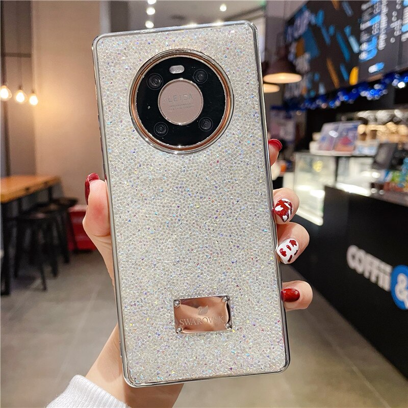 Luxury Plating Rhinestone Diamond Glitter Case For huawei Mate 30 40 Pro P40 pro Silicone Sexy Girly Back Cover Accessories: for P40 / white