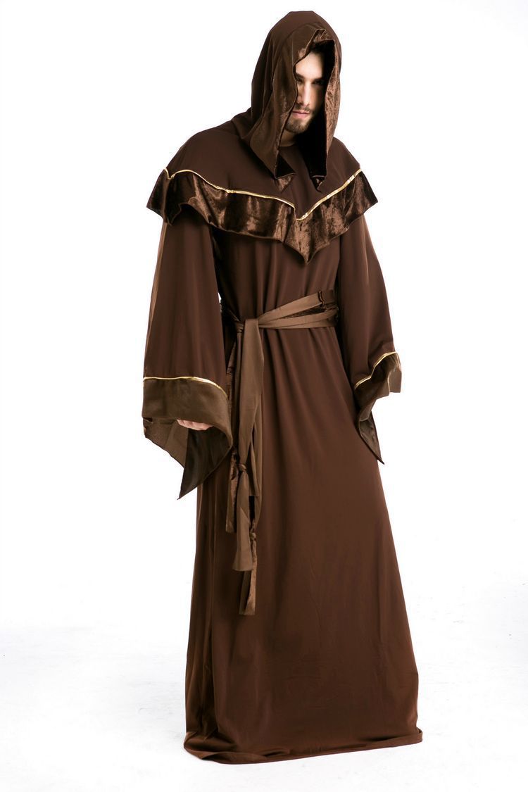 Troldmand cosplay halloween kostume til mænd middelalderlig munk middelalder renæssance kostume gamle tøj vintage kristen jakkesæt
