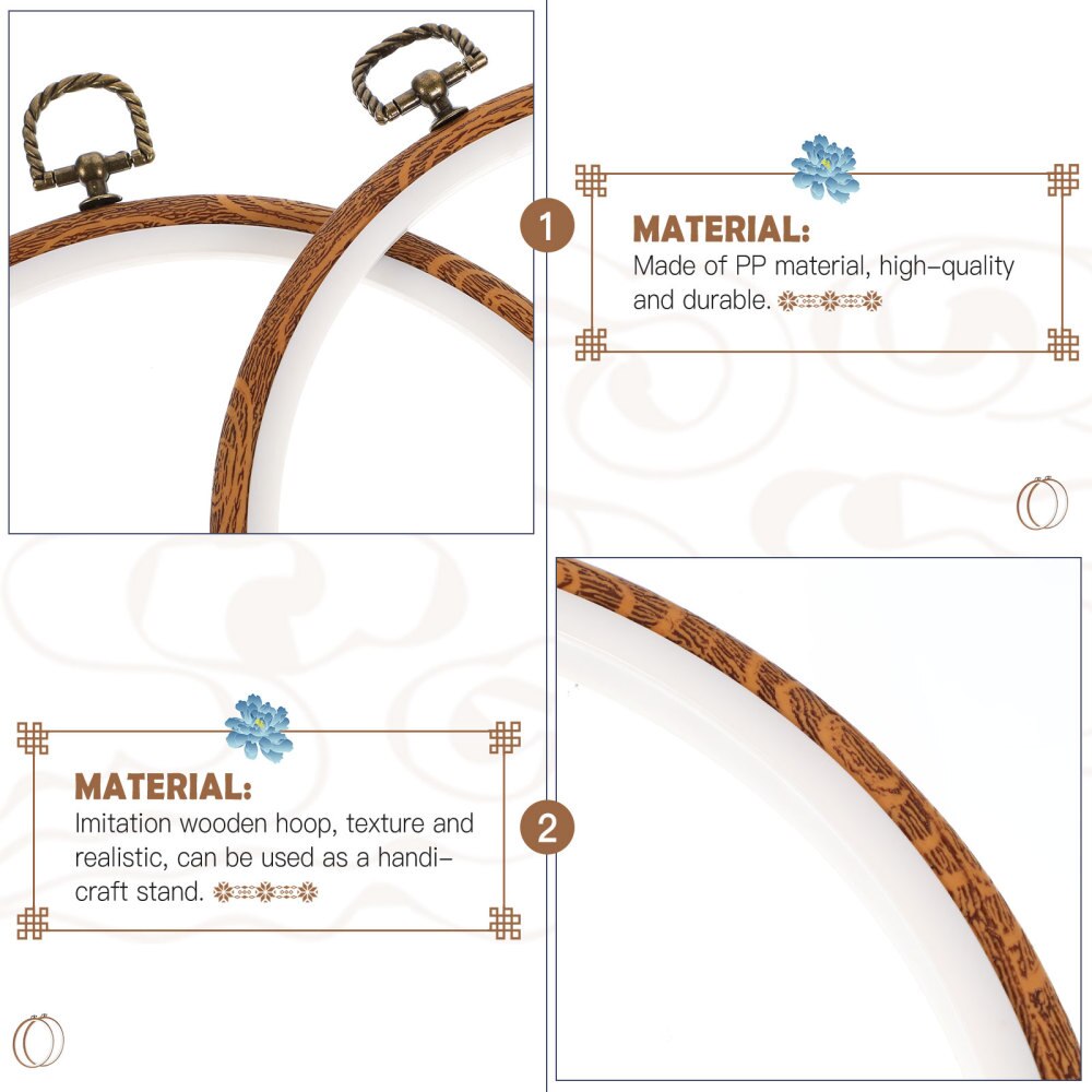2Pcs Embroidery Hoops Circles Imitation Wood Cross Stitch Hoops