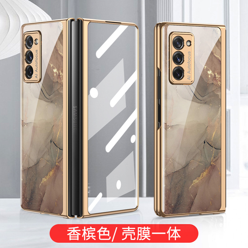 Tempered Glass Case for Samsung Galaxy Z Fold 2 5G Cover All-inclusive Luxury HD Front Glass Shell for Samsung Z Fold 2 Case: Champagne