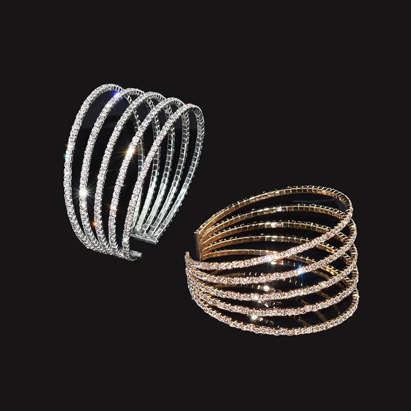 dame cristal ouvert Bracelets et Bracelets or argent plaqué Bracelet strass pour les femmes Bling mariage fête bijoux