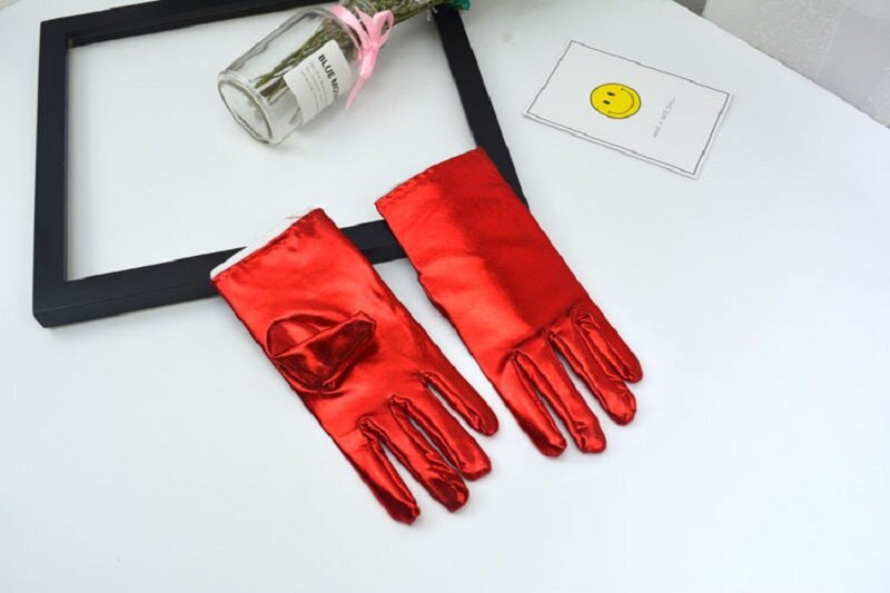 Korte heren dames paarse laklederen handschoenen pols feesthandschoenen kerst felle podiumprestatie handschoenen  st264: Rood