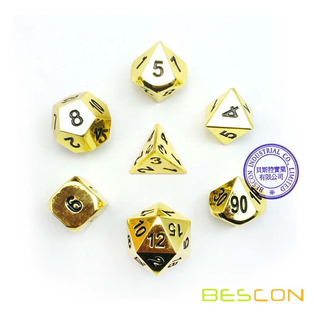 einstellen von 7 Luxus Metall Goldene polyedrisch spiel Würfel einstellen, goldene RPG spiel Würfel 7 stücke einstellen von d4 d6 d8 d10 d12 d20 d %