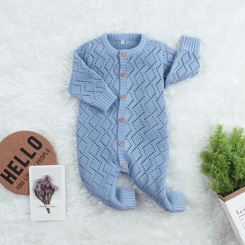 Focusnorm 0-24M Baby Meisjes Jongens Rompertjes Solid Lange Mouw Enkele Breasted Gebreide Trui Winter Outfits 4 Kleuren