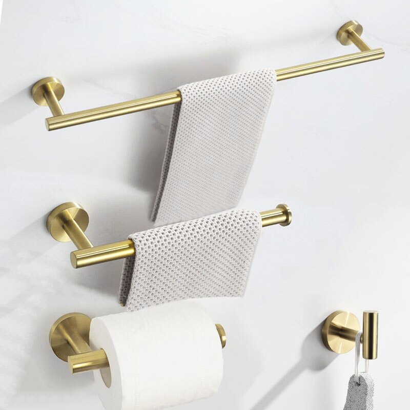 Bathroom Hardware Set 4 Piece Bath Accessories Set Wall Mount Includes 24" Towel Bar Toilet Paper Holder Towel Ring Hooks SUS304