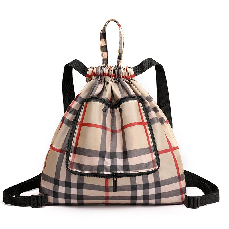 Sac à dos étanche à cordon coulissant pour femmes et hommes, avec motif de feuilles, de sport en plein air, de Fitness, d'entraînement, de gymnastique, de surf, de rangement de chaussures: Khaki Lattice