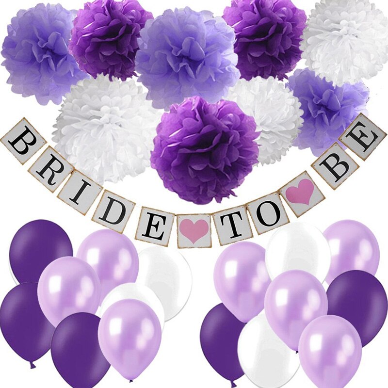 Brude til at være bryllupsfest dekorationer lavendel lilla latex ballon banner papir pom-poms blomster jubilæum forsyninger: Default Title