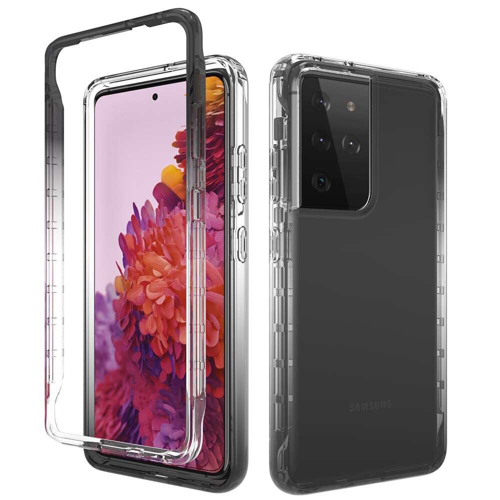 3 en 1 dégradé Transparent coque arrière pour Samsung Galaxy S30 Plus S30 Ultra quatre coins Airbag couverture antichoc: For S30 / Black
