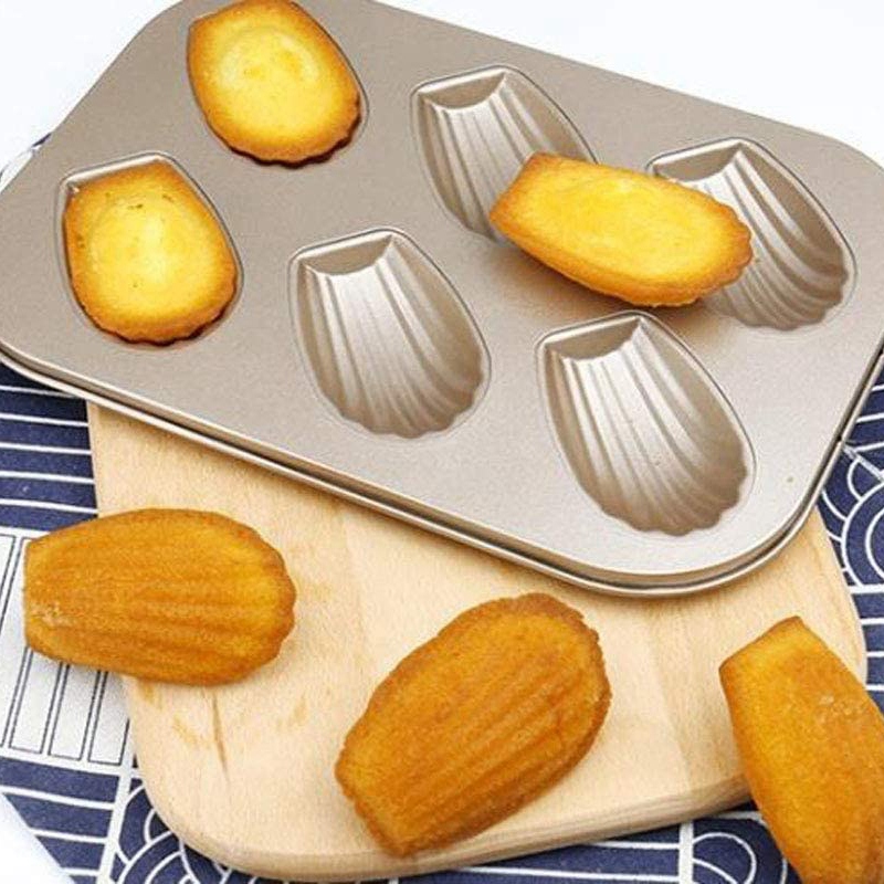 2- pack madeleineformar, tårtformar med non-stick-beläggning, kraftigt skal, madeline-bakform för ugnsbakning (guld)