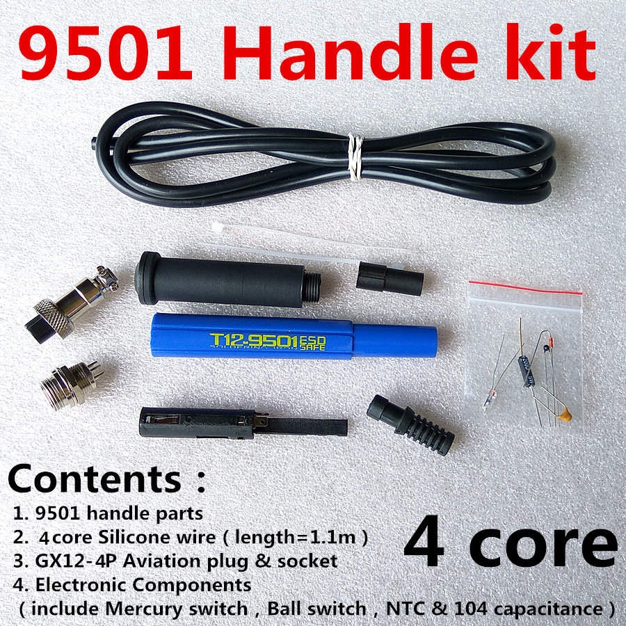 Mango de hierro para soldar, T12-9501/912, kits de bricolaje para STC/ OLED /MINI 616/FX-951/T12-952, mango azul, piezas de repuesto: 9501handle kit-4core