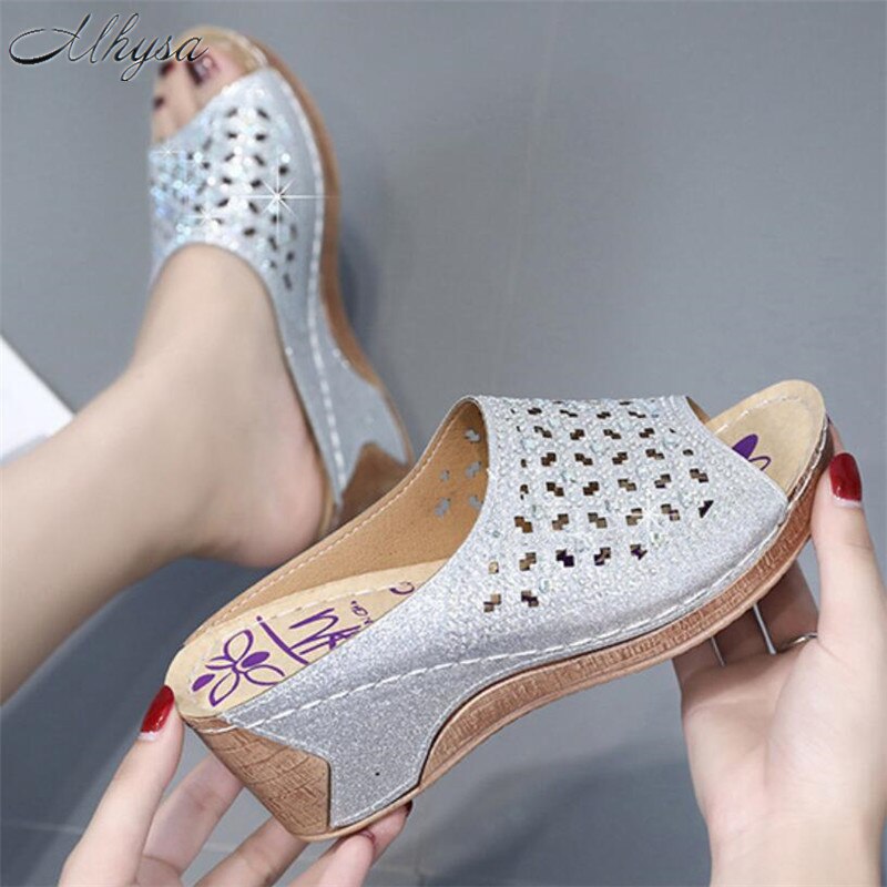 Mhysa Women's Casual Hollow Out Roman style Wedges Platform shoes Slides High Heels Thick Shoes women Sandals