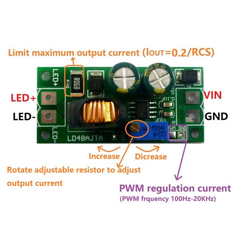 Ld48Ajta Dc8-50V Potentiometer Adjustable Pwm Led Driver Controller Dc-Dc Step-Down Constant Current Converter