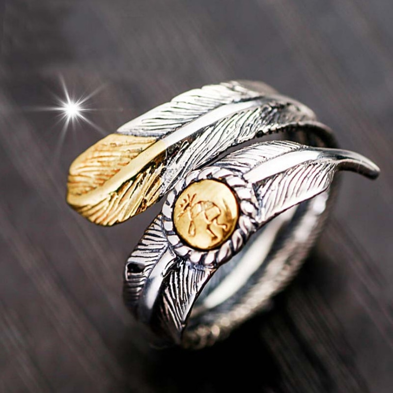 Retro Feather Opening Rings Silver Color Vintage Wings Jewelry for Men Gold Silver Color Open Band Rings