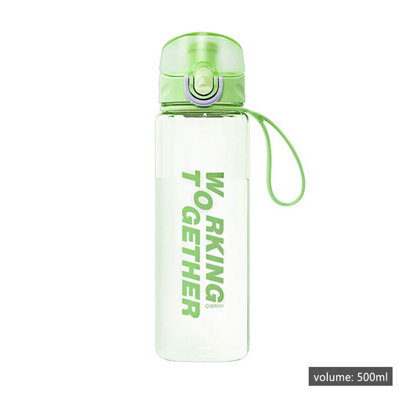 500ml gennemsigtig sport vandflaske med reb plastik drikkevandskedel med høj kapacitet bærbar rejse protein shaker drinkware: Alfabet grøn
