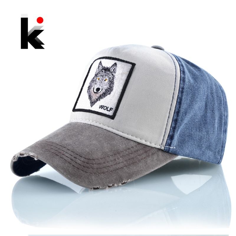 Unisex Baseball Cap Männer Frauen Tiere Stickerei Snapback Hut Frühling Sommer Baumwolle Gewaschen Denim Hip Hop Knochen Casquette
