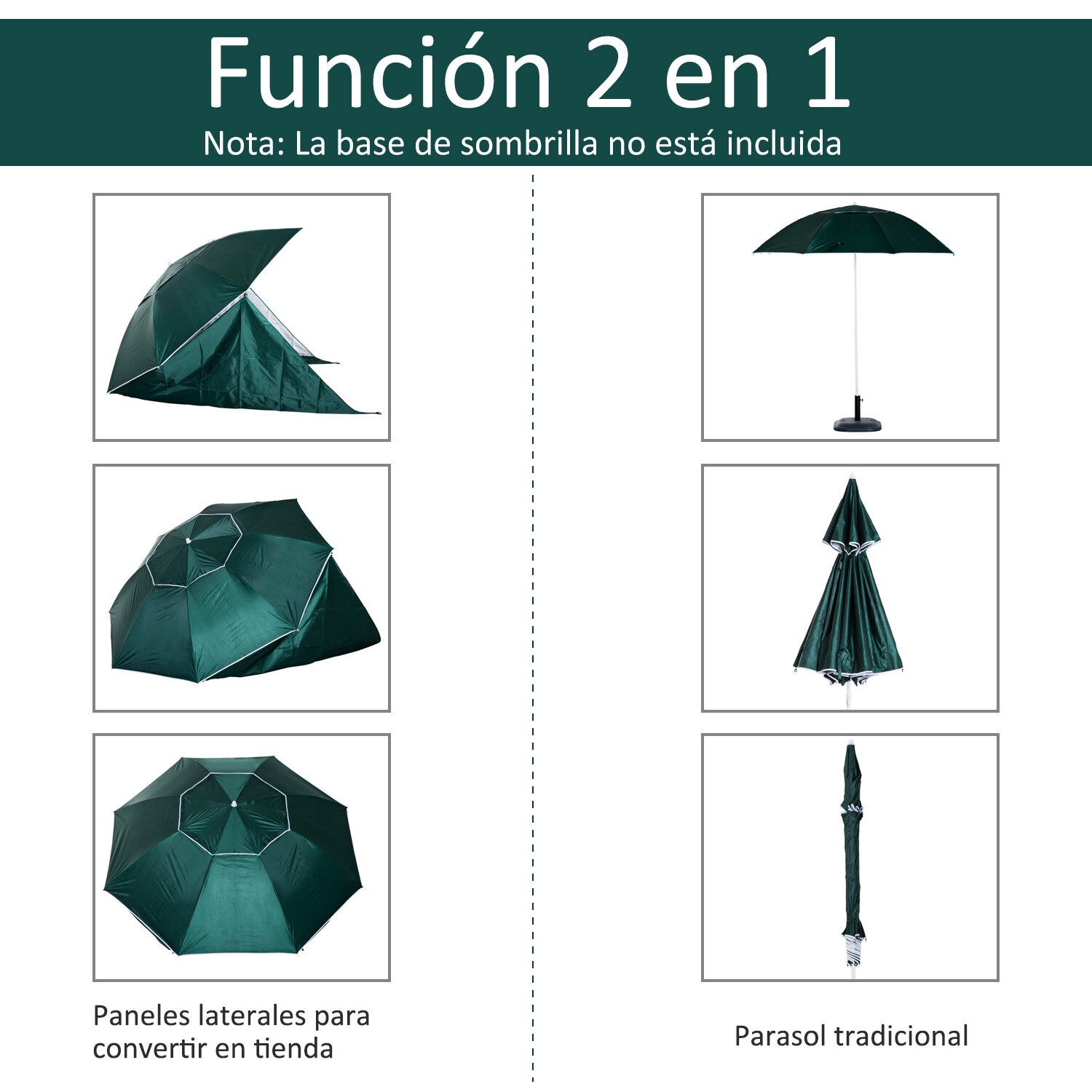 Outsunny Sombrilla de Playa con Paravientos tipo Tienda-Parasol Camping 2 Funciones para Protección de rayos UV Φ210x222cm